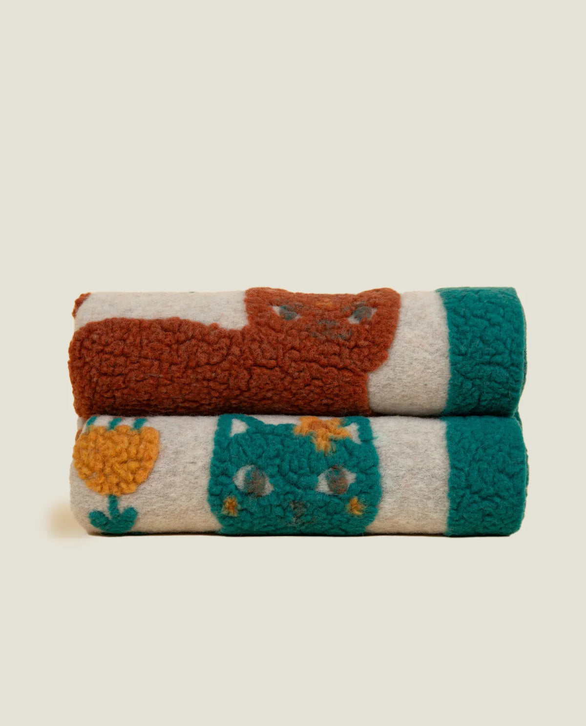 Frati Home Coperta Plaid In Lana Cotta Miao Beauty Panna