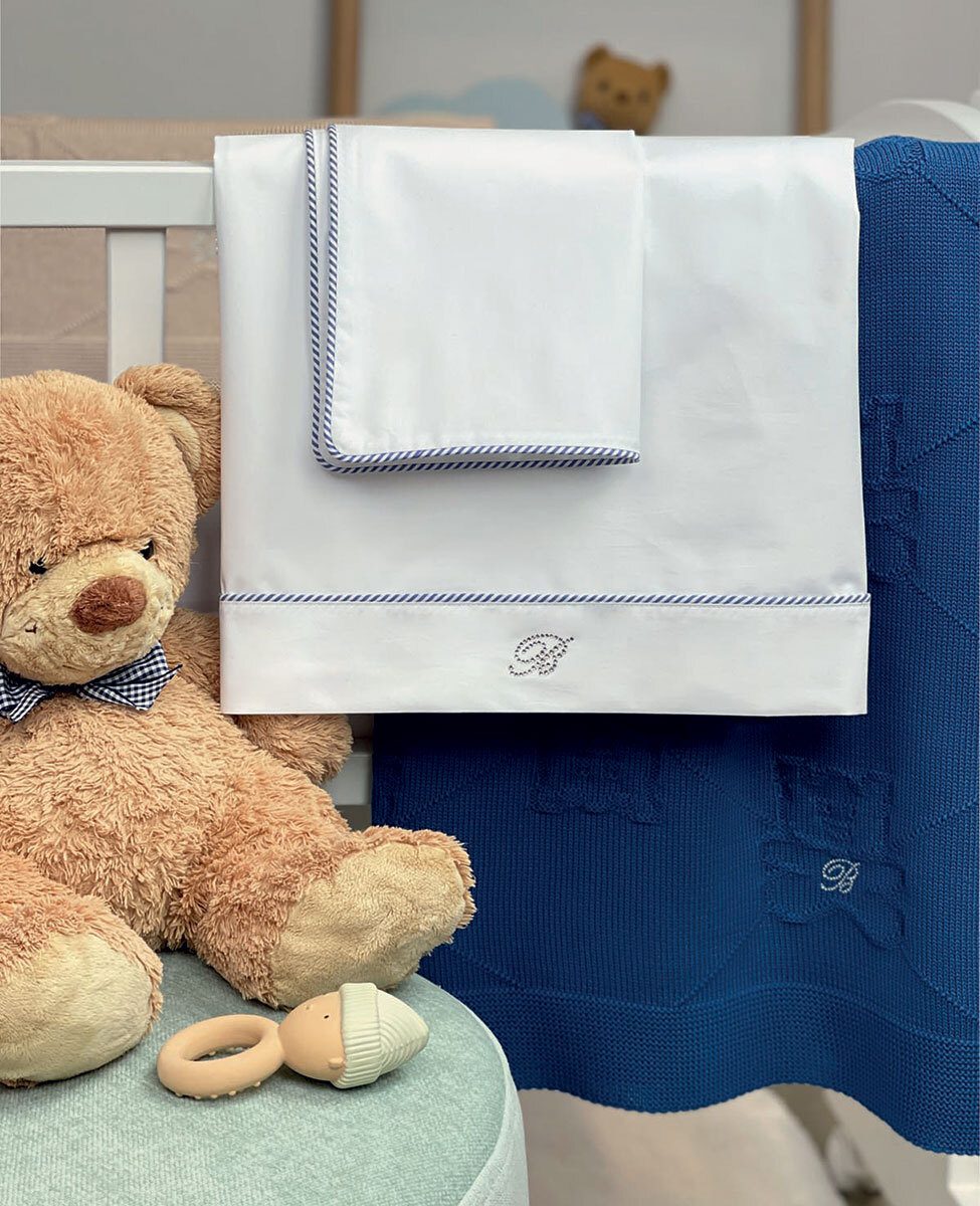 Blumarine Baby Completo Lenzuola Lettino In Cotone Navy
