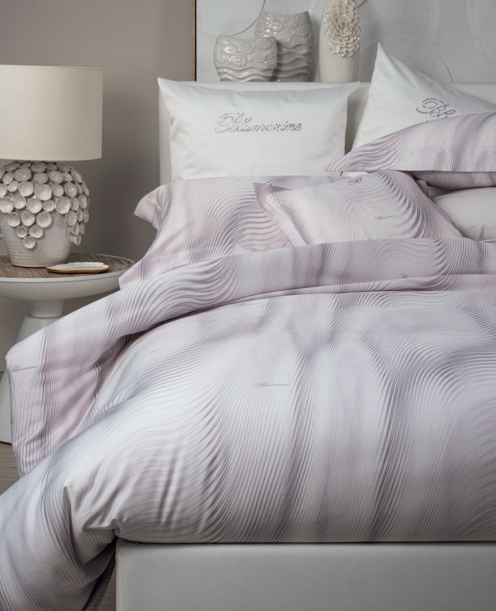Blumarine Completo Copripiumino Matrimoniale In Raso Di Cotone Light Romantic