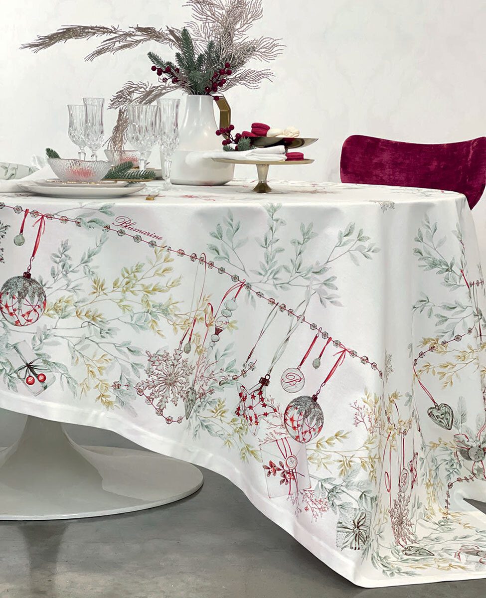 Blumarine Tovaglia Natalizia In Panama Di Cotone Antimacchia Bianco Natale