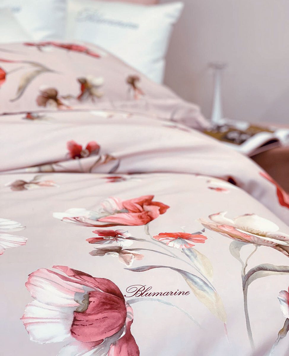 Blumarine Completo Copripiumino Matrimoniale In Raso Di Cotone Fleurette