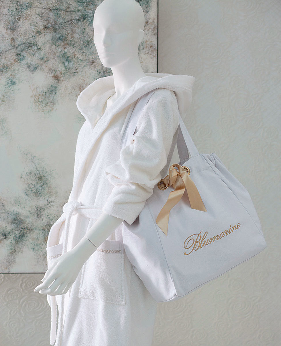 Blumarine Accappatoio con cappuccio in spugna di cotone e logo jacquard Spa