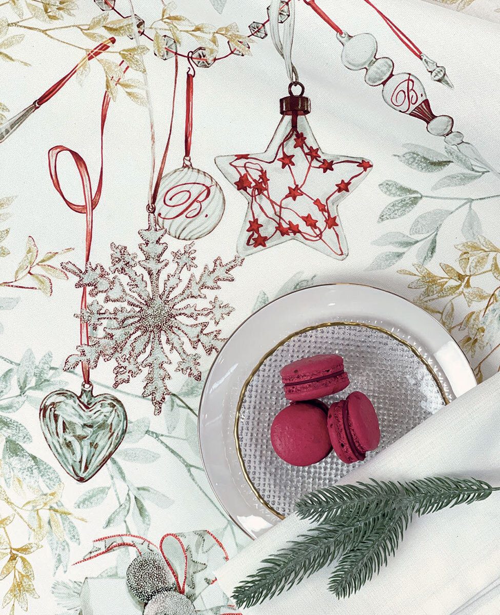 Blumarine Tovaglia Natalizia In Panama Di Cotone Antimacchia Bianco Natale