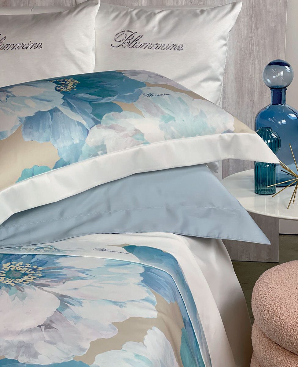 Blumarine Completo Lenzuola Matrimoniale Modello Copriletto In Raso Di Cotone Hibiscus
