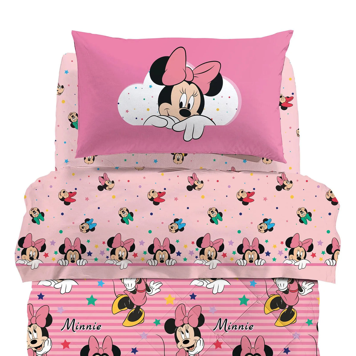 Caleffi Completo Lenzuola Singolo in cotone Minnie Rainbow