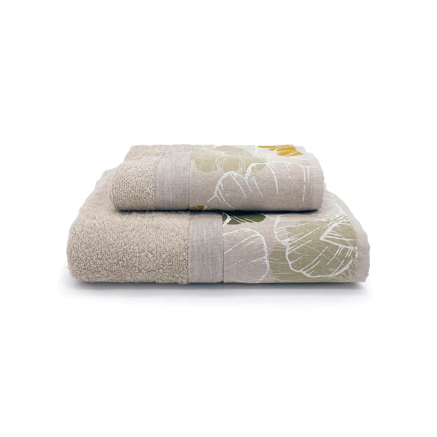 Creole Home Set Asciugamani 1+1 In Spugna Di Cotone Con Bordo Fantasia Vega