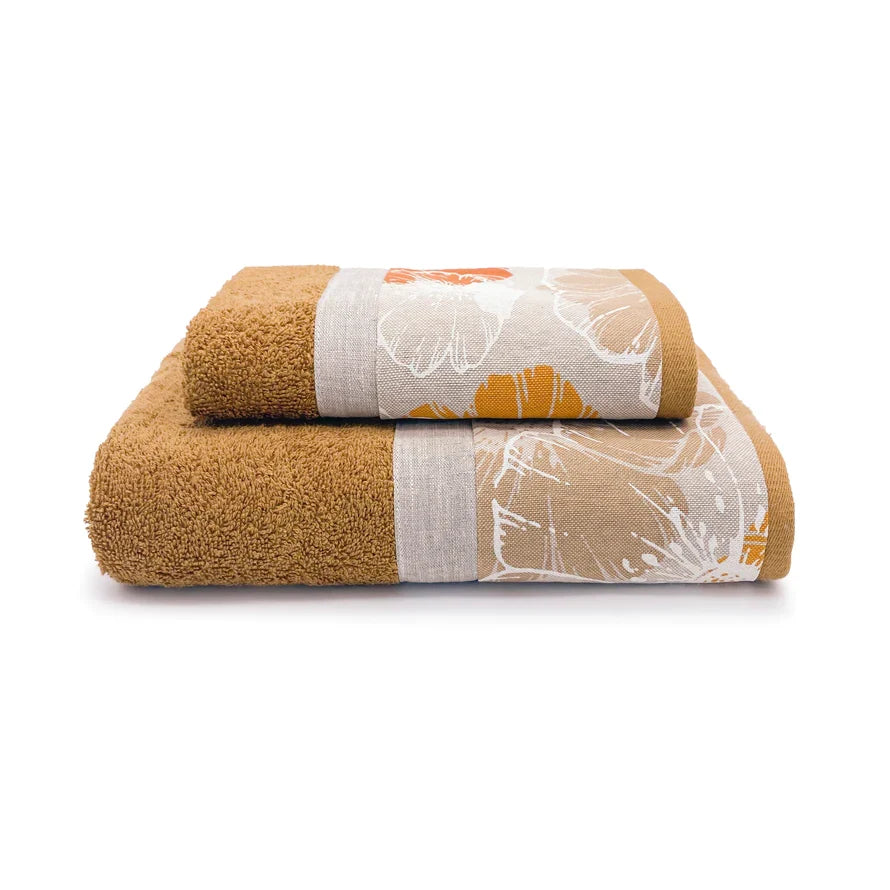 Creole Home Set Asciugamani 1+1 In Spugna Di Cotone Con Bordo Fantasia Vega