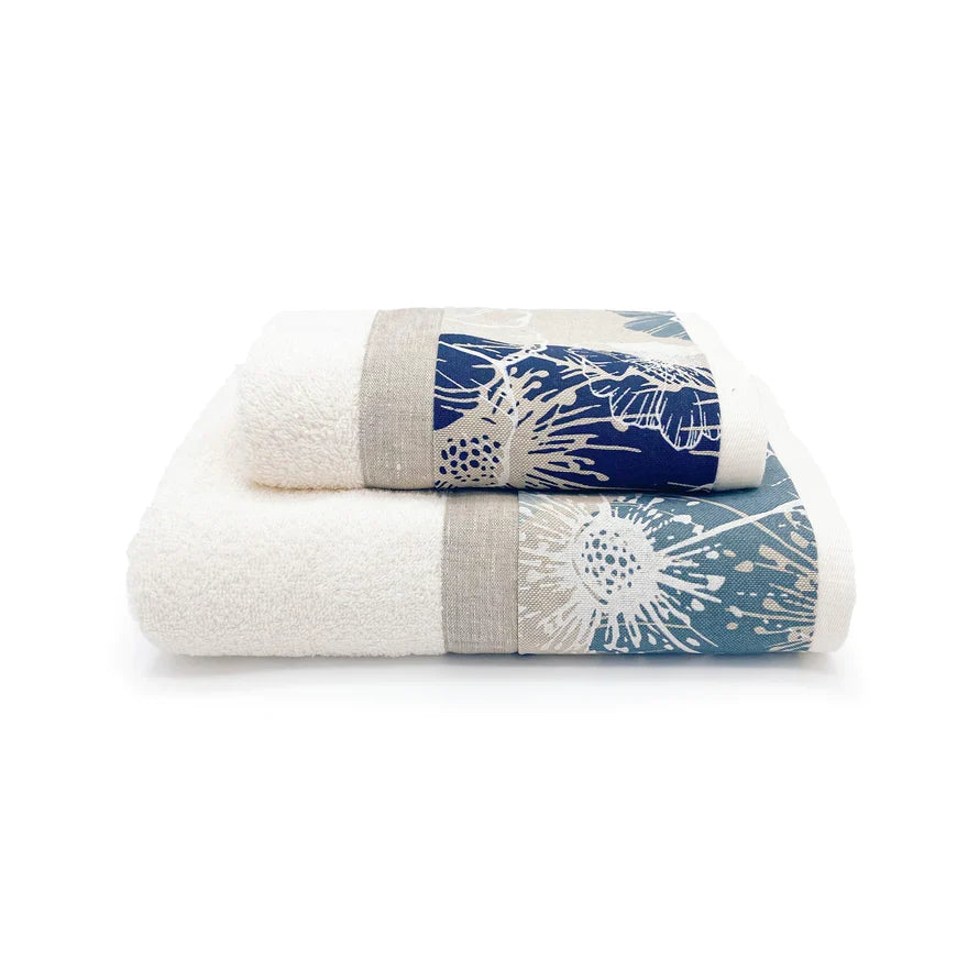 Creole Home Set Asciugamani 1+1 In Spugna Di Cotone Con Bordo Fantasia Vega