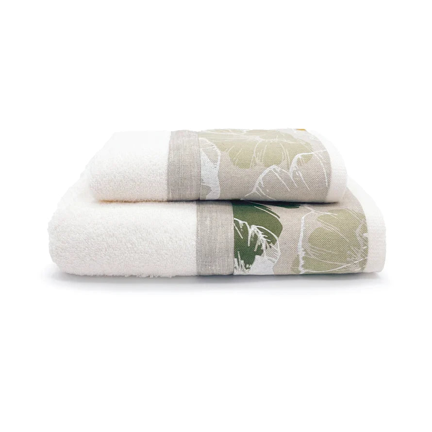 Creole Home Set Asciugamani 1+1 In Spugna Di Cotone Con Bordo Fantasia Vega