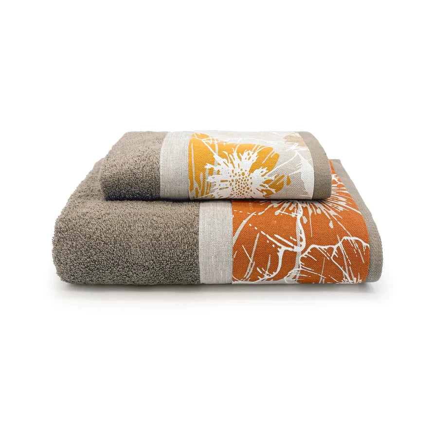 Creole Home Set Asciugamani 1+1 In Spugna Di Cotone Con Bordo Fantasia Vega
