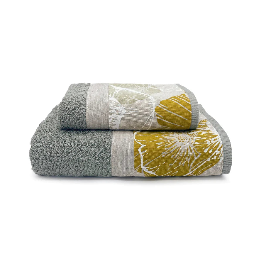 Creole Home Set Asciugamani 1+1 In Spugna Di Cotone Con Bordo Fantasia Vega