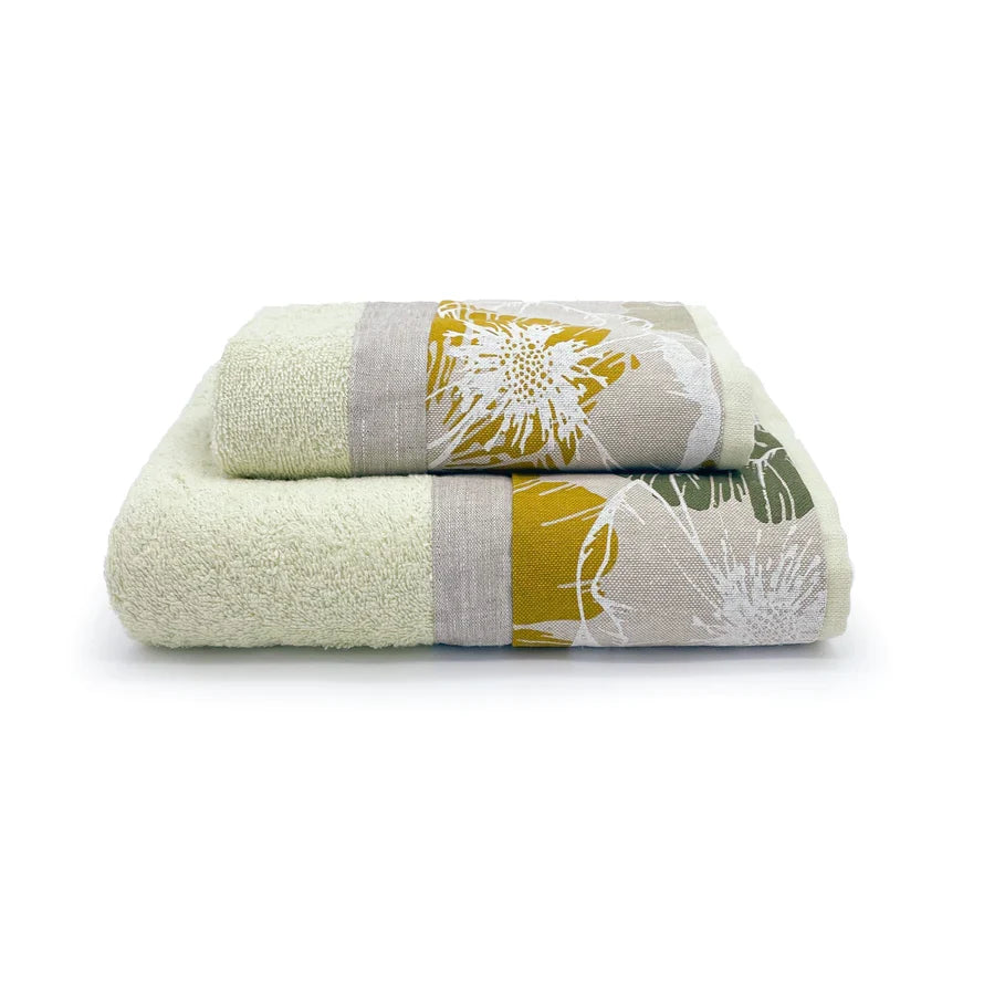 Creole Home Set Asciugamani 1+1 In Spugna Di Cotone Con Bordo Fantasia Vega