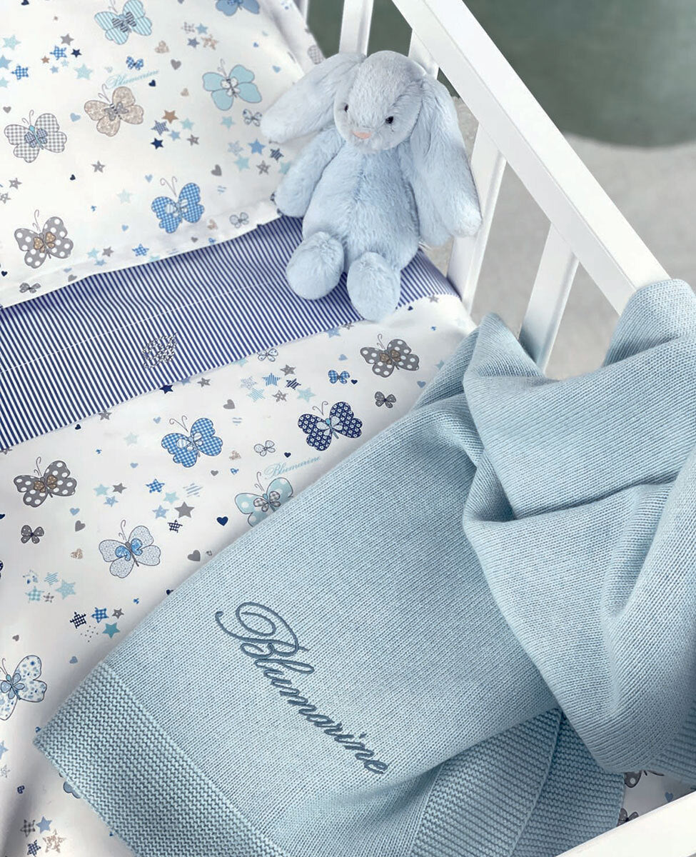 Blumarine Baby Completo Copripiumino Culla 4Pz In Percalle di cotone Farfalle