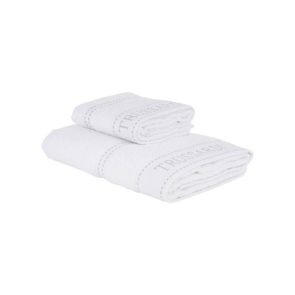 Trussardi Set Asciugamani 1+1 In Spugna Di Cotone Ribbon