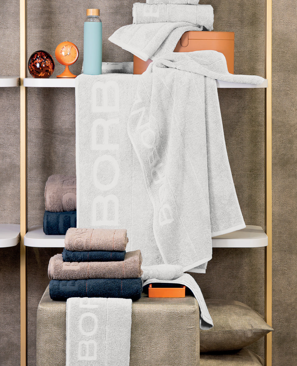 Borbonese Home Set Asciugamani 1+1 In Spugna Di Cotone Gessato