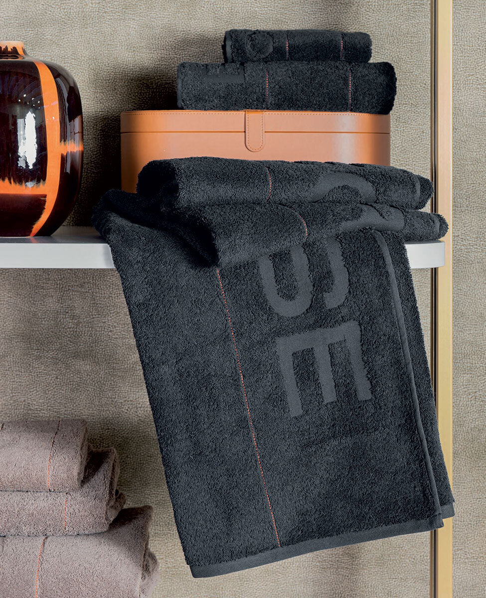 Borbonese Home Set Asciugamani 1+1 In Spugna Di Cotone Gessato