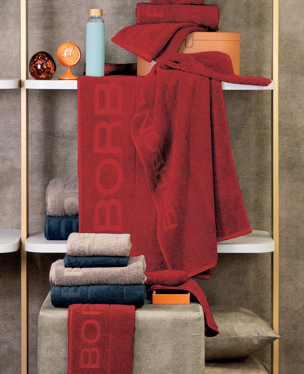 Borbonese Home Set Asciugamani 1+1 In Spugna Di Cotone Gessato
