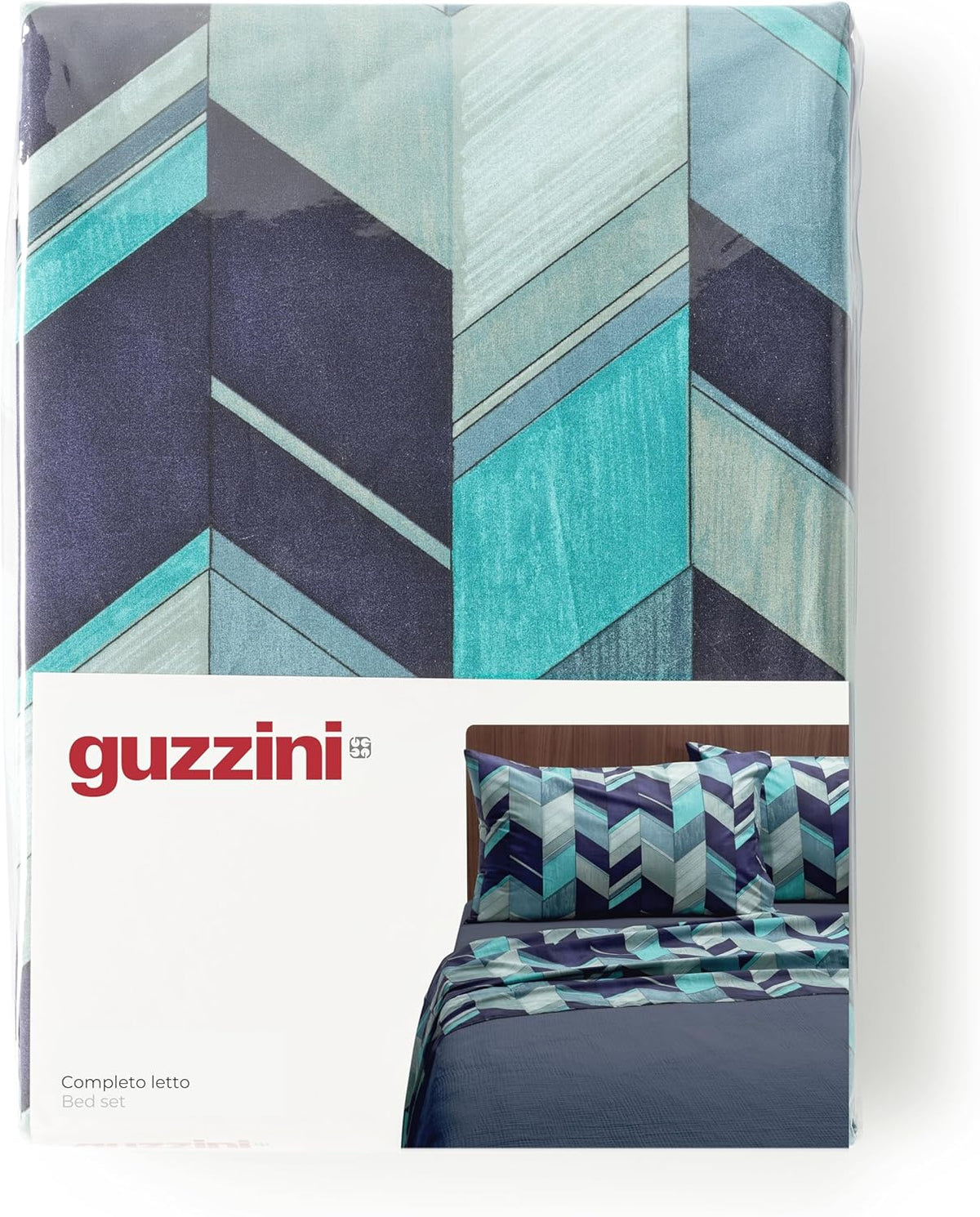 Guzzini Completo Lenzuola Matrimoniale In Percalle Di Cotone Stampato Geometrica