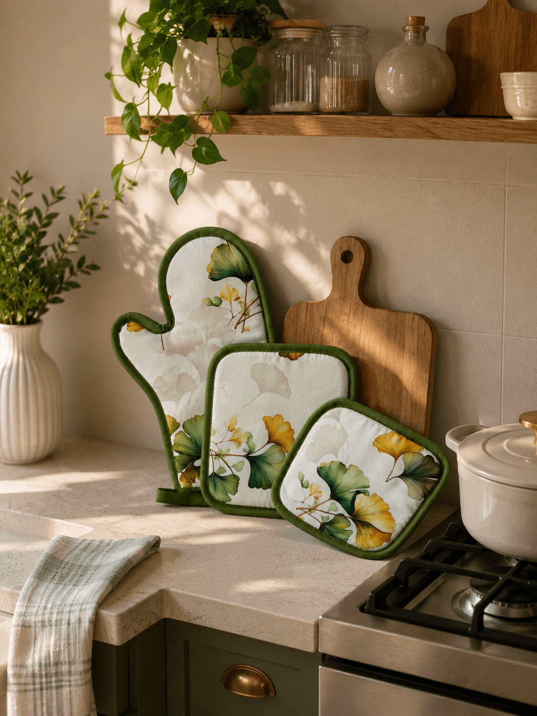 Tag House Set 2 Presine E 1 Guanto Forno In Cotone Ginko
