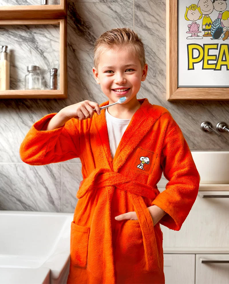 Peanuts Accappatoio Bambino Con Cappuccio Snoopy Arancio