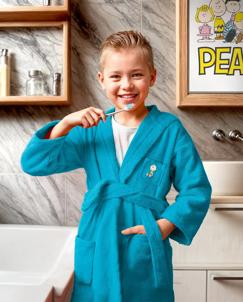 Peanuts Accappatoio Bambino Con Cappuccio Charlie Brown Blu