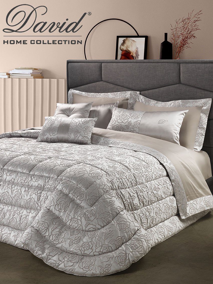 David Home Completo Lenzuola Matrimoniale In Raso Di Cotone Con Bordo Rose Jacquard Alba