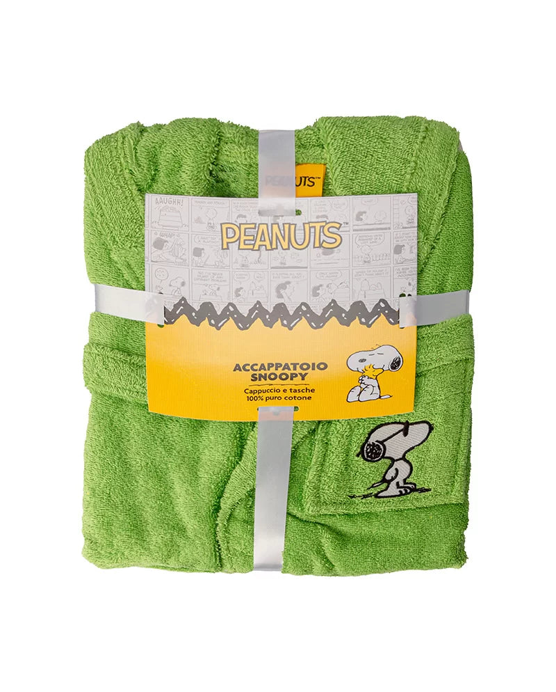 Peanuts Accappatoio Bambino Con Cappuccio Snoopy Verde