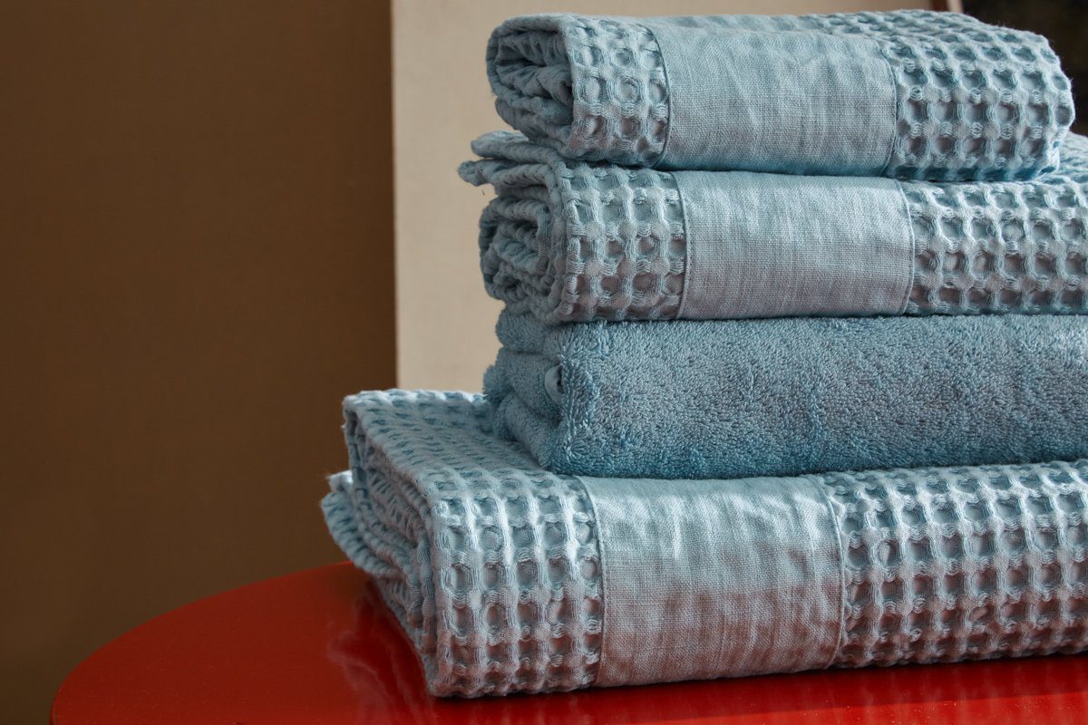 BIANCOPERLA SET ASCIUGAMANO 1+1 IN NIDO D'APE DI COTONE CON BALZA LINO MILANO