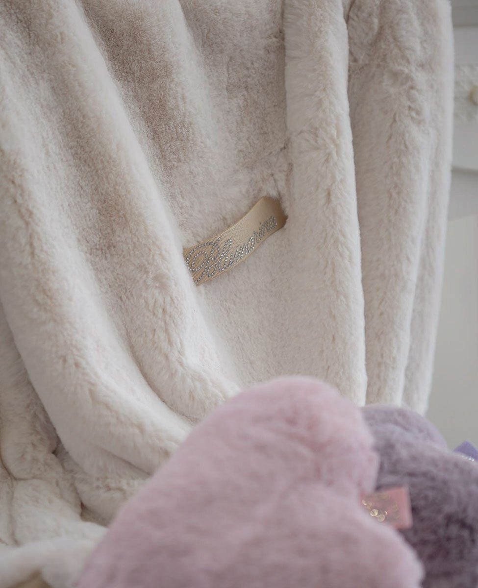 Blumarine Baby Plaid Per Culla In Pelliccia Con Logo Cristalli Blanca