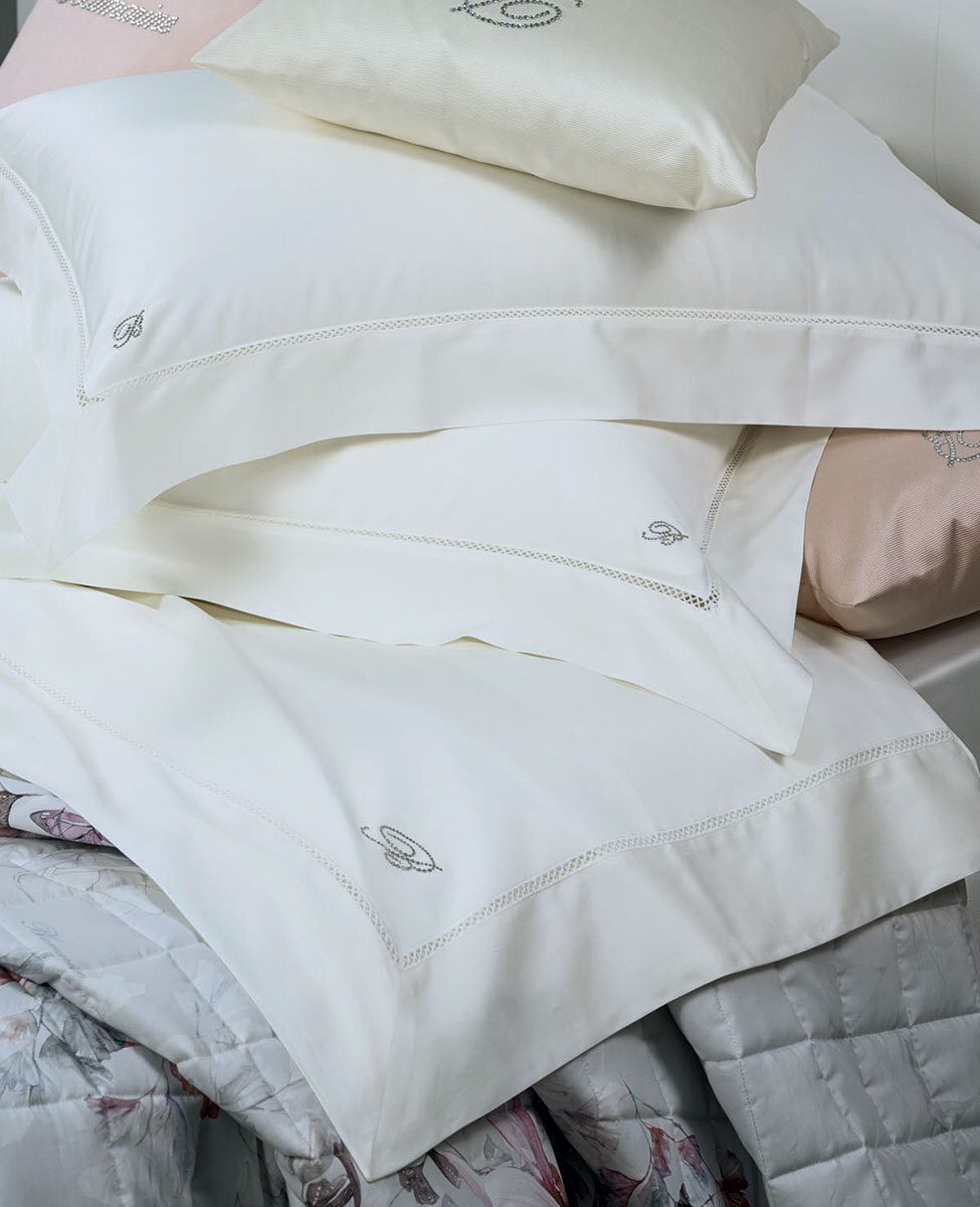 Blumarine Completo Lenzuola Matrimoniale In Raso Di Cotone Blu Notte
