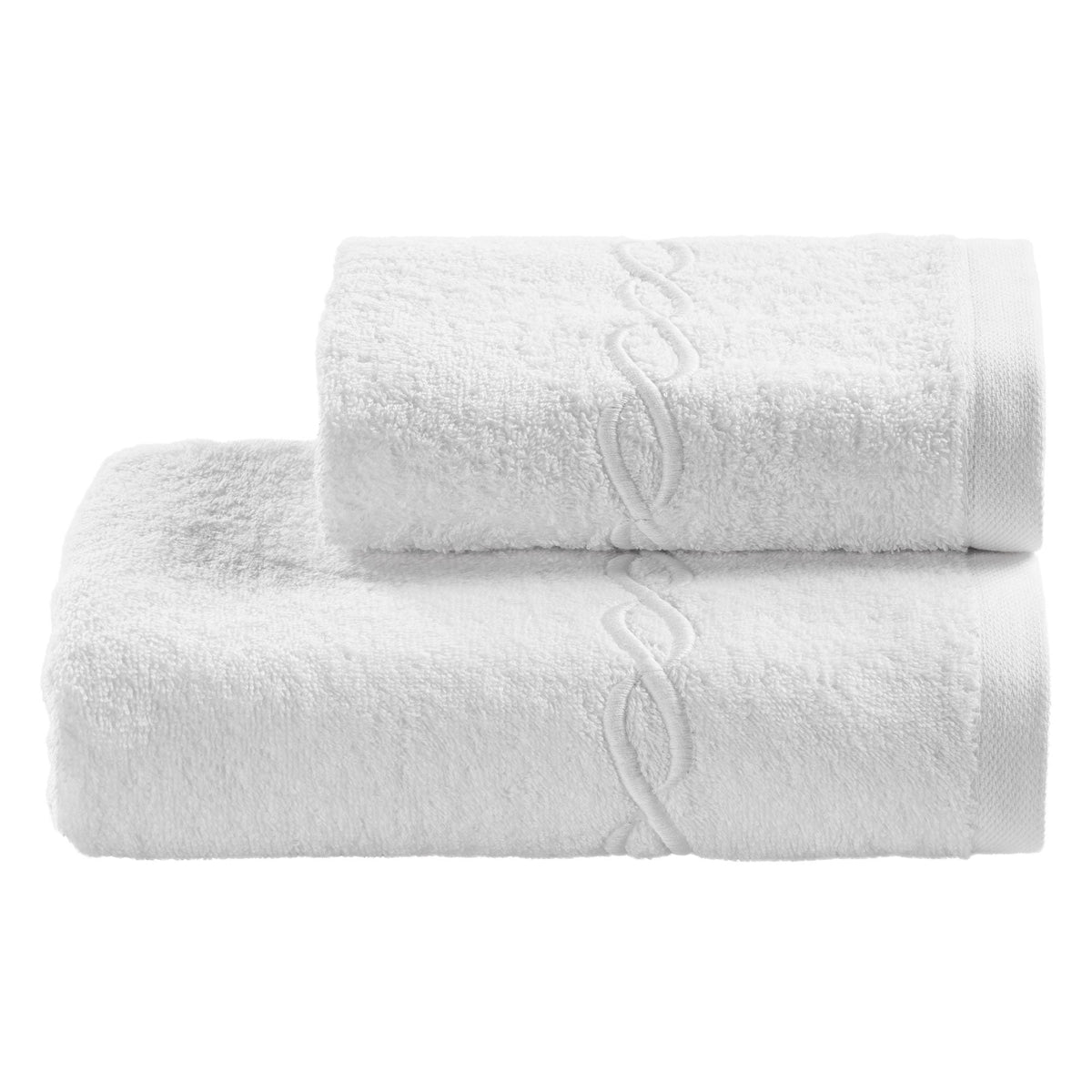 Biancoperla Set Asciugamani 1+1 In Spugna Di Cotone Con Greca Ricamata Olympia