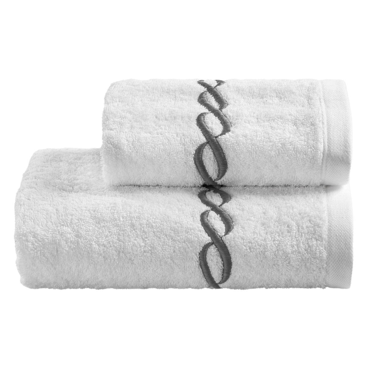 Biancoperla Set Asciugamani 1+1 In Spugna Di Cotone Con Greca Ricamata Olympia