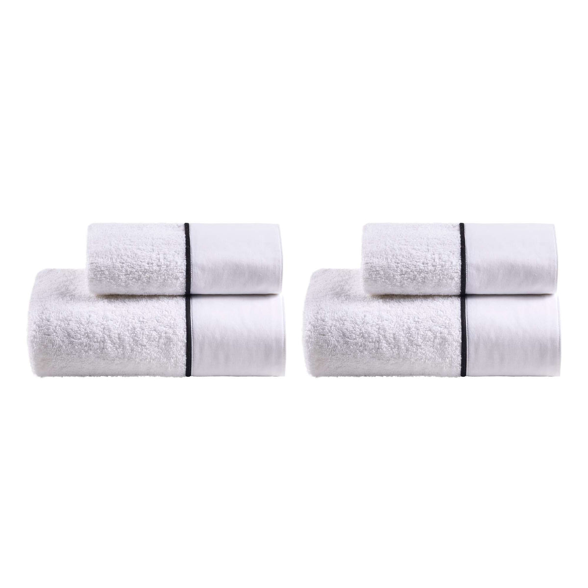Biancoperla Set 2+2 Asciugamani In Spugna Di Cotone Con Bordo In Cotone Tinto In Capo Coco
