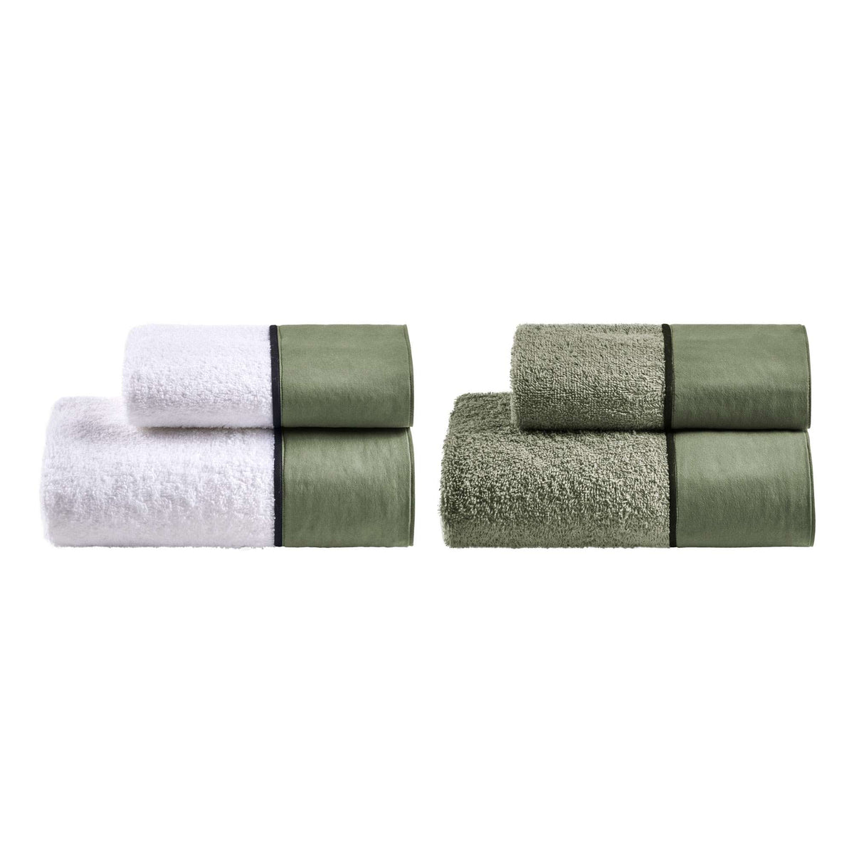Biancoperla Set 2+2 Asciugamani In Spugna Di Cotone Con Bordo In Cotone Tinto In Capo Coco