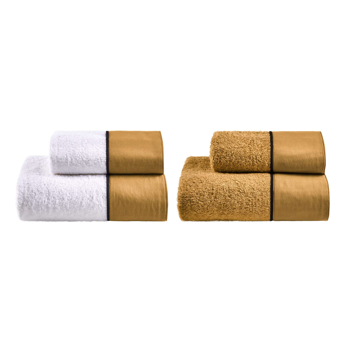 Biancoperla Set 2+2 Asciugamani In Spugna Di Cotone Con Bordo In Cotone Tinto In Capo Coco