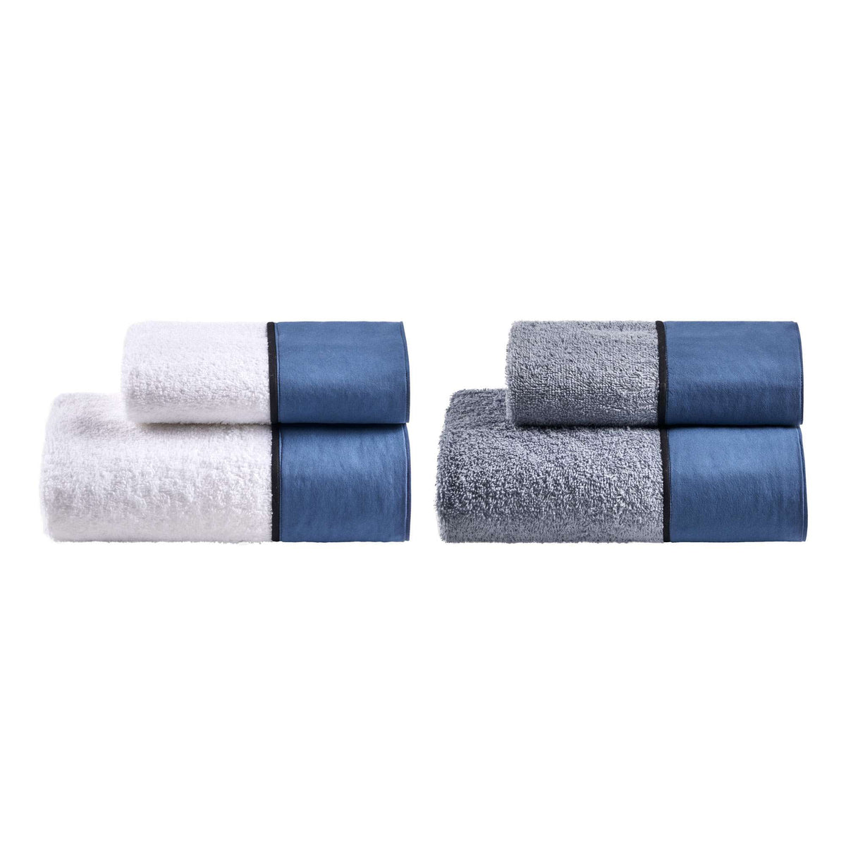 Biancoperla Set 2+2 Asciugamani In Spugna Di Cotone Con Bordo In Cotone Tinto In Capo Coco