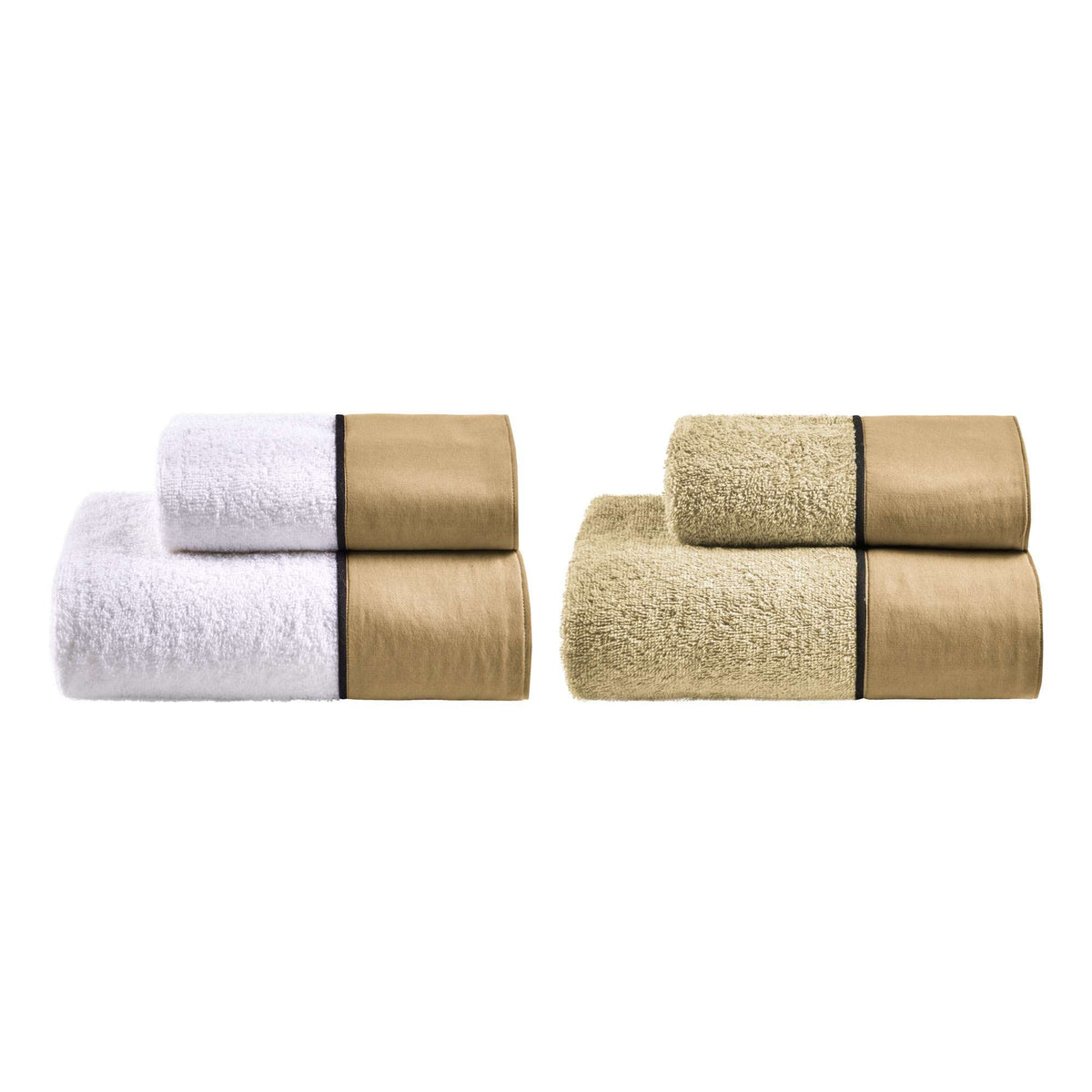 Biancoperla Set 2+2 Asciugamani In Spugna Di Cotone Con Bordo In Cotone Tinto In Capo Coco
