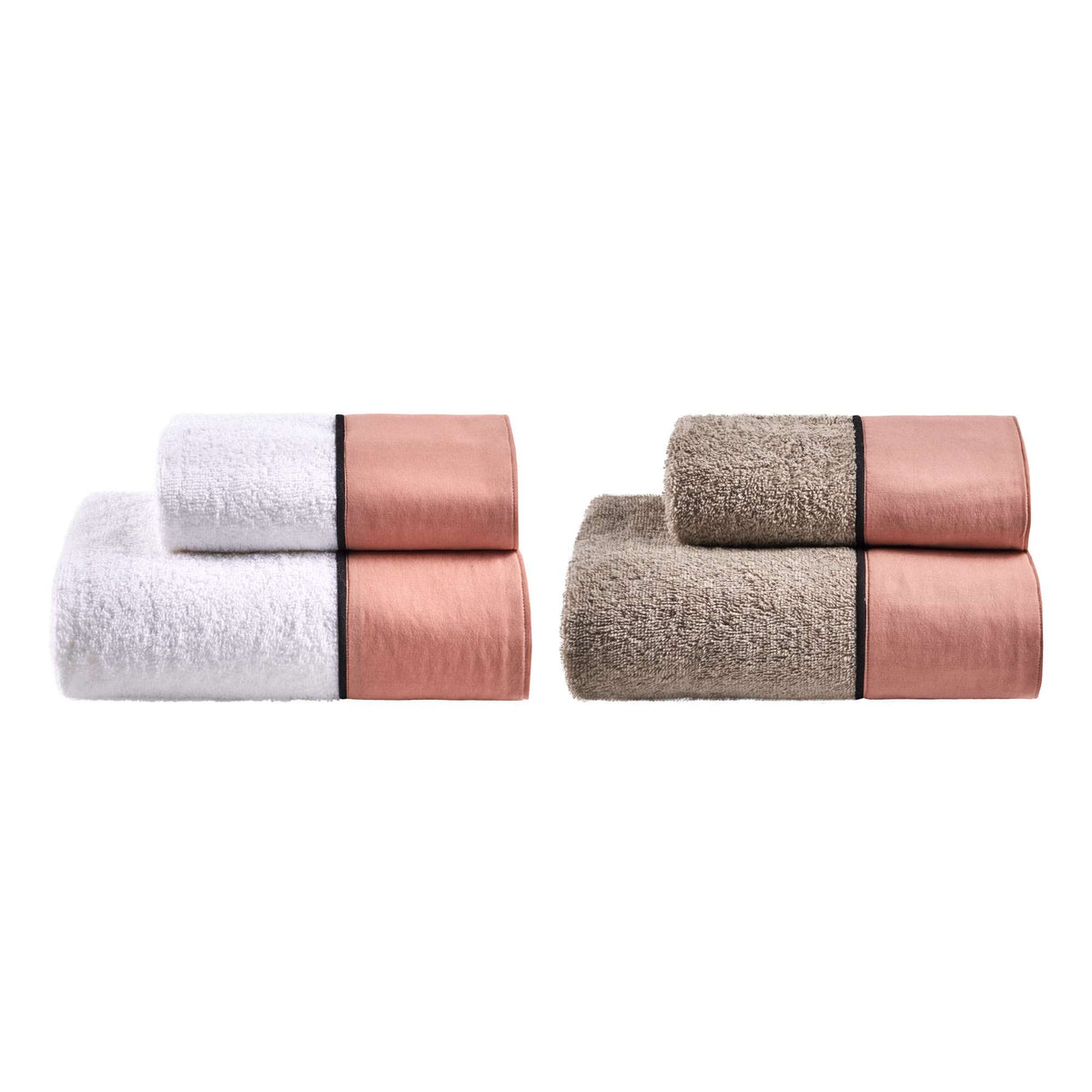 Biancoperla Set 2+2 Asciugamani In Spugna Di Cotone Con Bordo In Cotone Tinto In Capo Coco