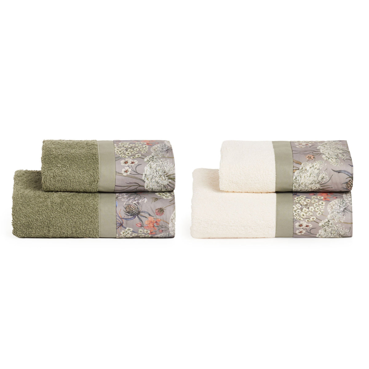 Biancoperla Set Asciugamani 2+2 In Spugna Di Cotone Con Balza In Cotone Stampato Calipso