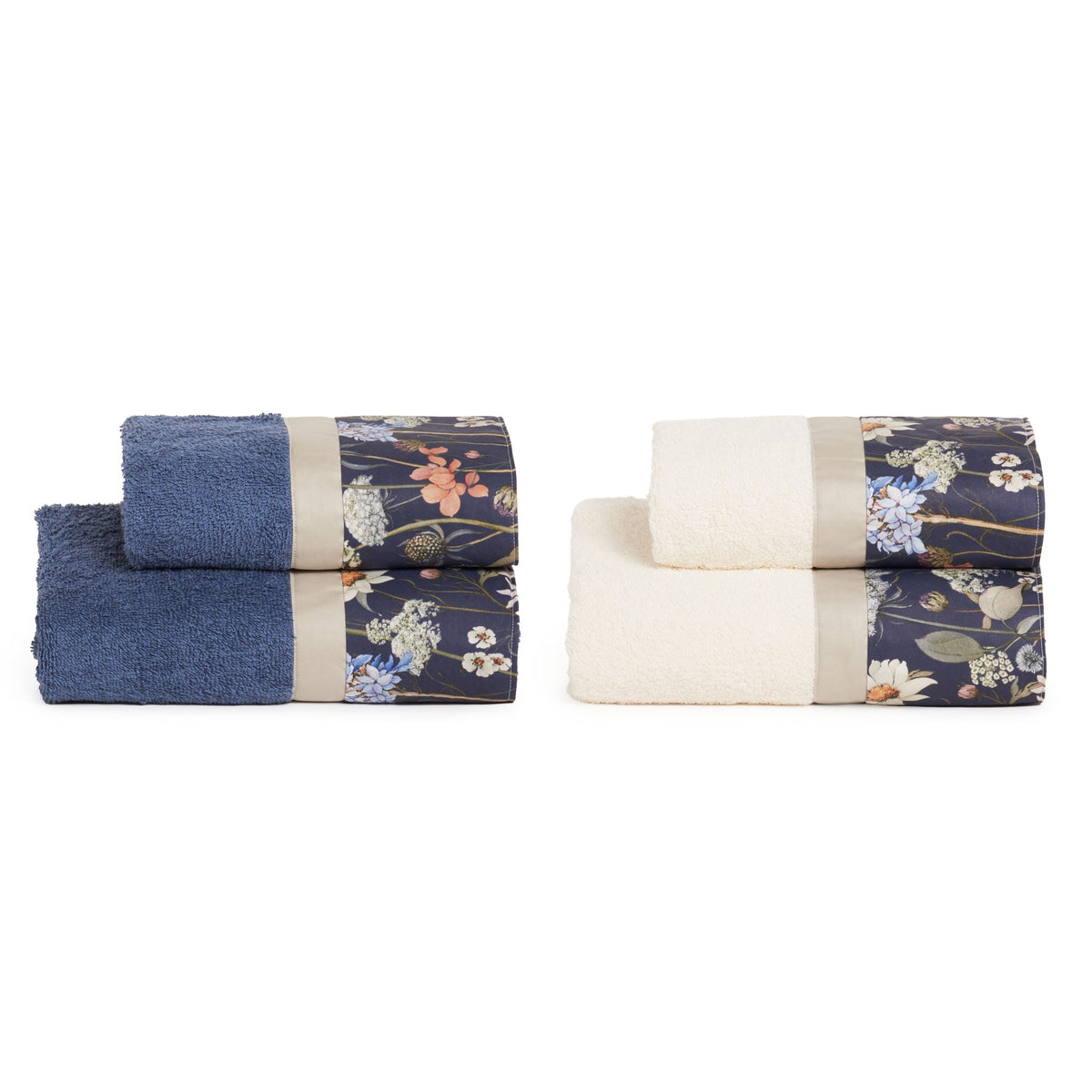 Biancoperla Set Asciugamani 2+2 In Spugna Di Cotone Con Balza In Cotone Stampato Calipso