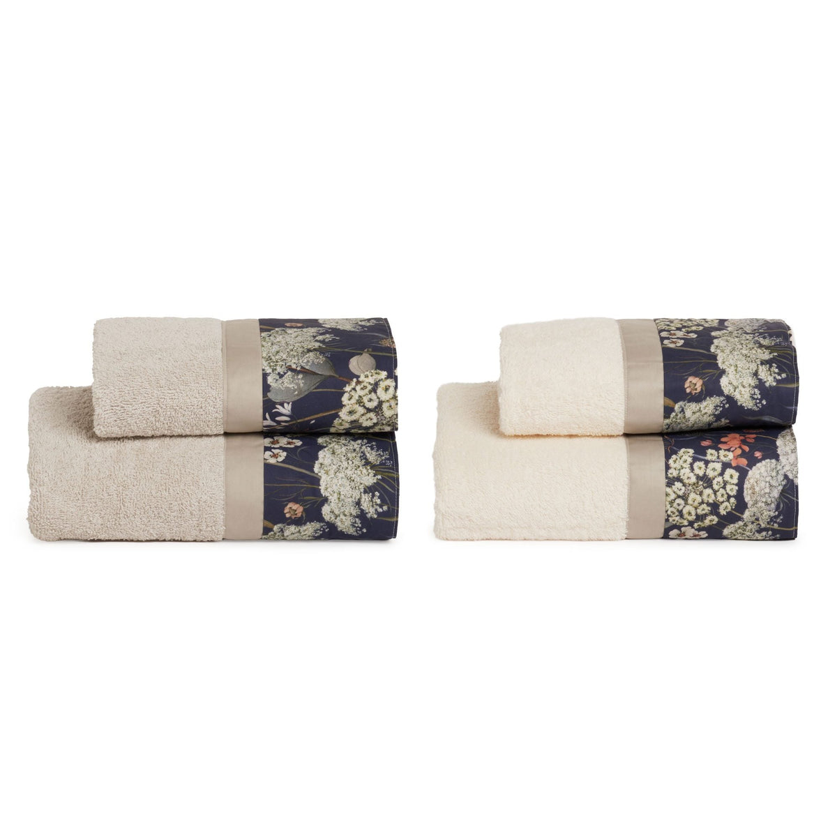 Biancoperla Set Asciugamani 2+2 In Spugna Di Cotone Con Balza In Cotone Stampato Calipso