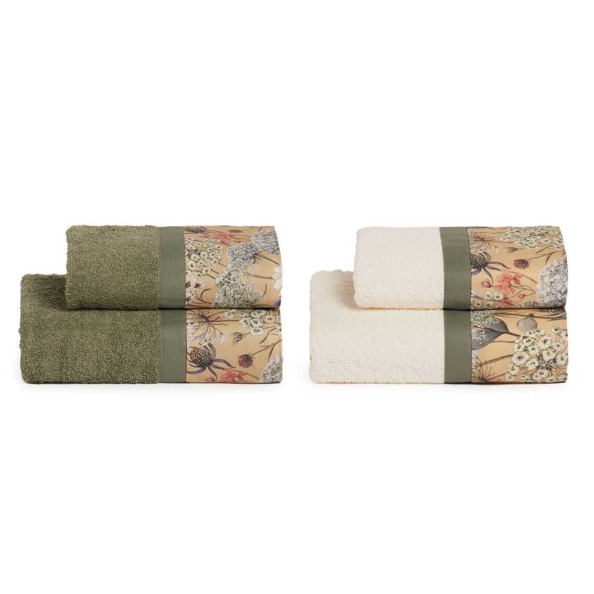 Biancoperla Set Asciugamani 2+2 In Spugna Di Cotone Con Balza In Cotone Stampato Calipso