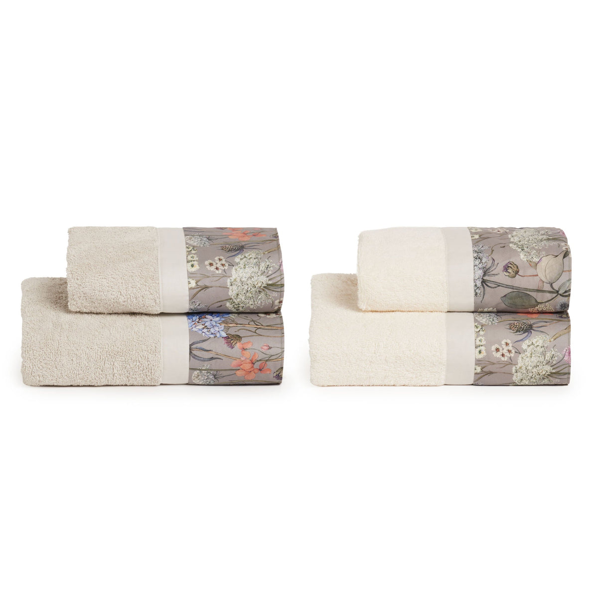 Biancoperla Set Asciugamani 2+2 In Spugna Di Cotone Con Balza In Cotone Stampato Calipso