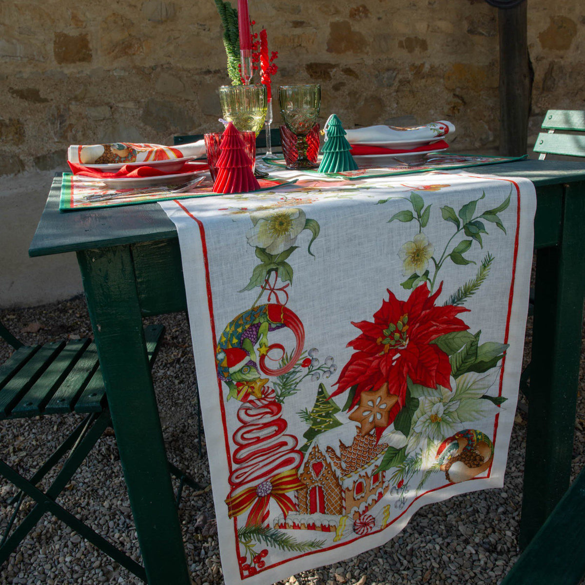 Tessitura Toscana Telerie Tovaglia E/O Runner Natalizi In Puro Lino Marzapepe