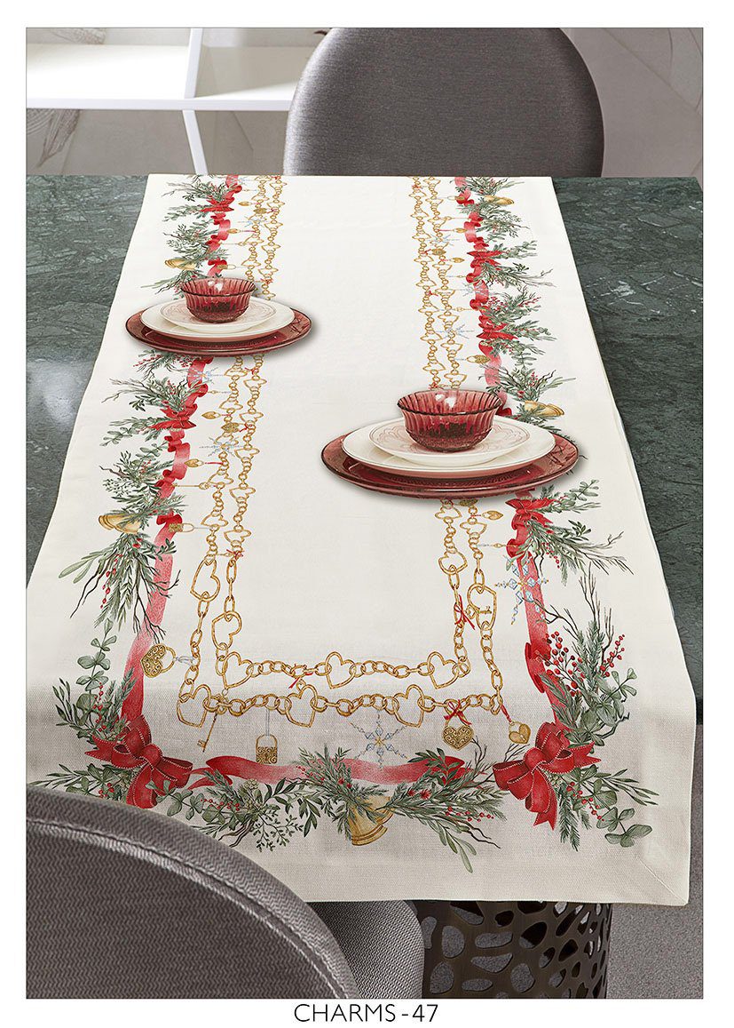 Tessitura Randi Natale Tovaglia E/O Runner In Cotone Stampato Charms