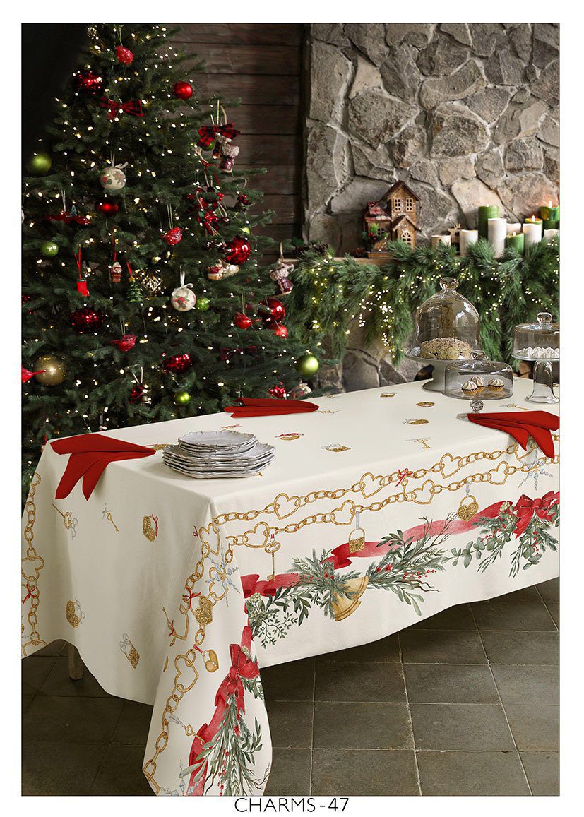Tessitura Randi Natale Tovaglia E/O Runner In Cotone Stampato Charms