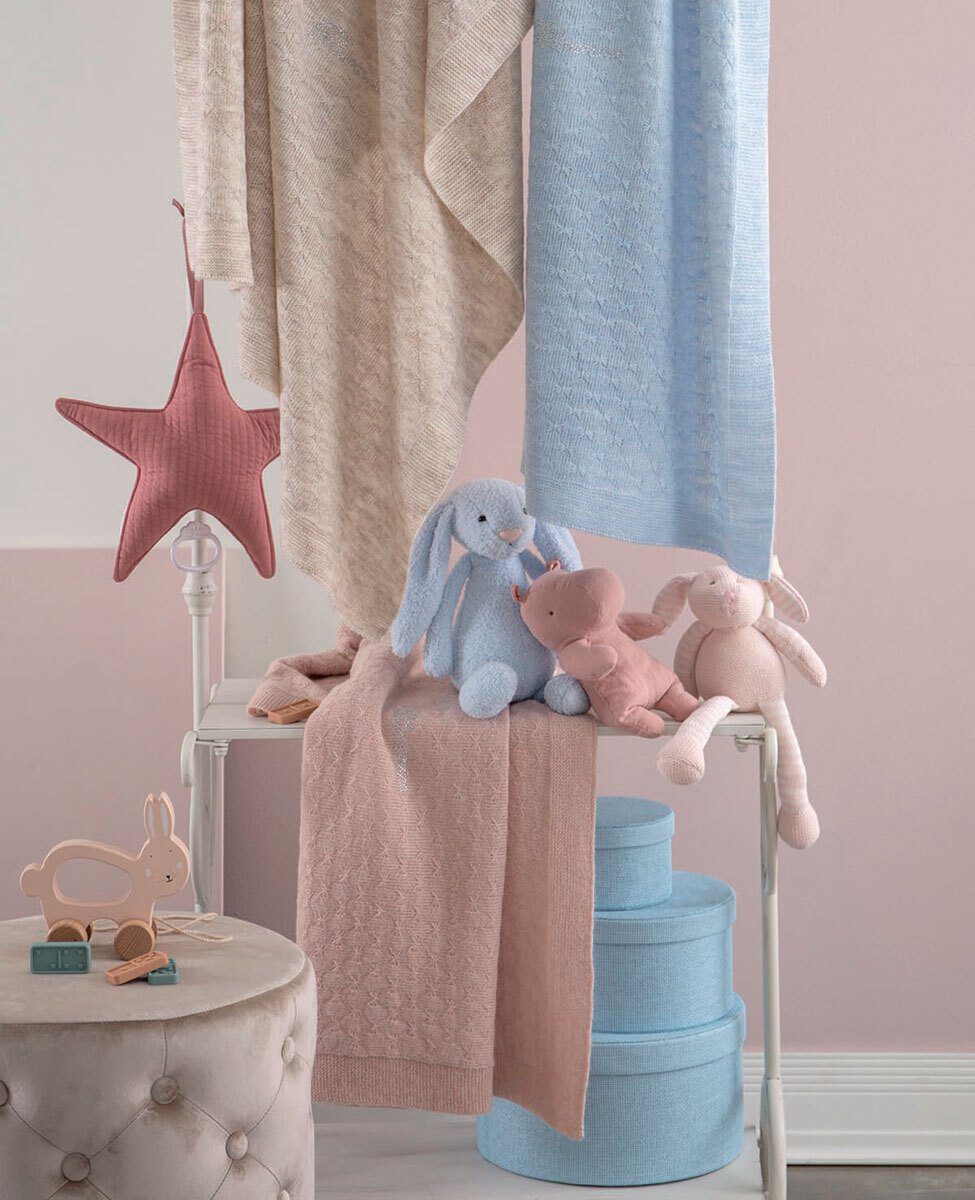 Blumarine Baby Copertina Per Culla E Carrozzina In Lana Con Logo In Cristalli Chic