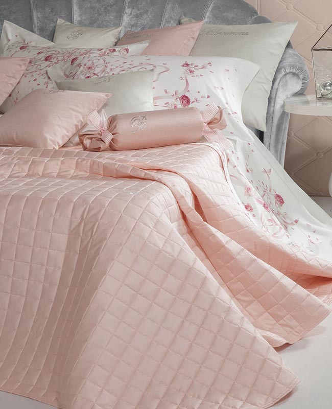 Blumarine Copriletto Trapuntato Singolo In Raso Di Cotone Con Cristalli Lory