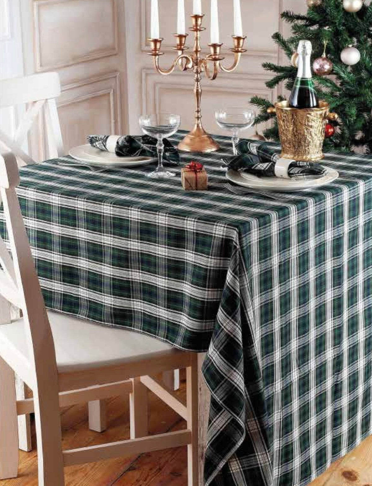 Maestri Cotonieri Home Tovaglia Tinto In Filo Tartan Verde