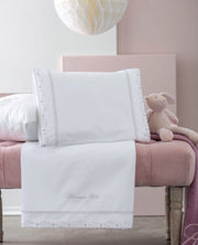 Blumarine Baby Completo Lenzuola Culla E Carrozzina In Percalle Di Cotone Con Ricamo Fred